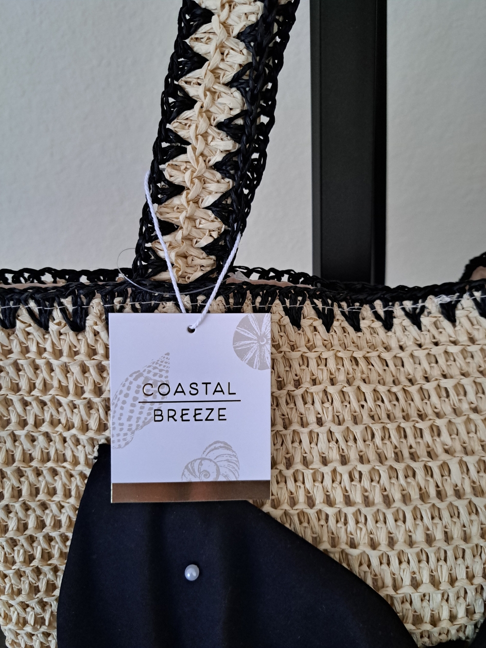 Women’s Cream Straw Tote with Black Bow - Picture 3 of 5